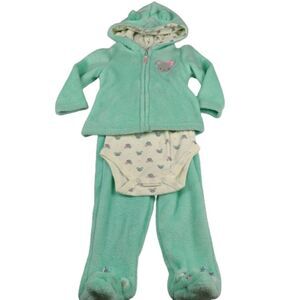 Small Wonders 3 Piece Fleece Baby Jacket Bodysuit Bottom Set Sz 6-9M NEW